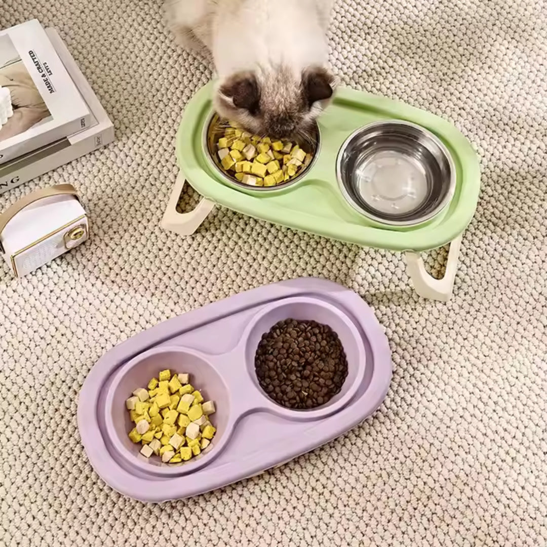 Comedero Elevado Ajustable con Doble Tazón de Acero Inoxidable Kanu Pet para Perro y Gato