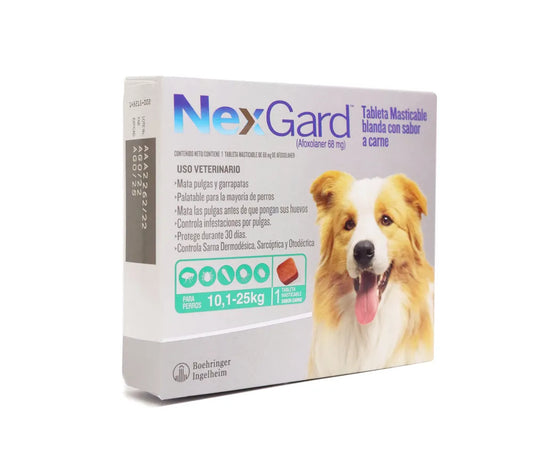 Antipulgas Nexgard para Perros de  10.1 a 25 Kg Sabor a Carne