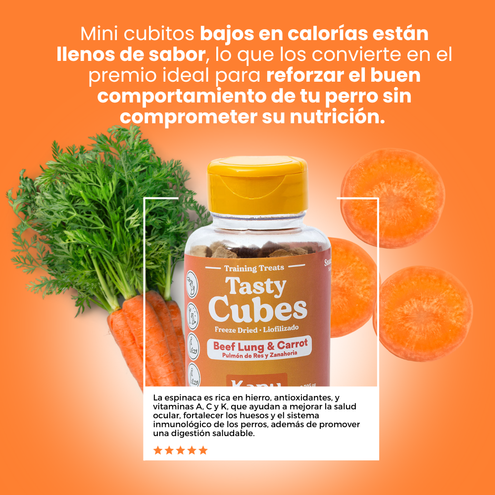 Kanu Pet Tasty Cubes de Zanahoria Liofilizada para Perros, 20 g - Snack Natural, Bajo en Calorías, Ideal para Entrenar y Recompensar a tu Mascota