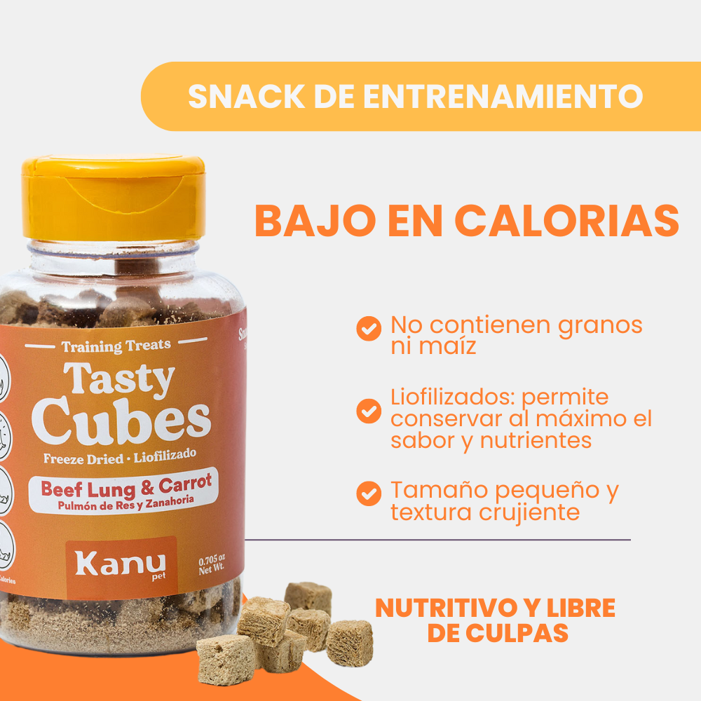 Kanu Pet Tasty Cubes de Zanahoria Liofilizada para Perros, 20 g - Snack Natural, Bajo en Calorías, Ideal para Entrenar y Recompensar a tu Mascota