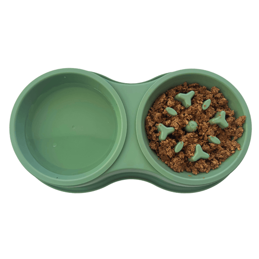 Comedero Circular Antirreflujo Doble Kanu Pet Verde Oliva para Perro y Gato - {{ Kanu Pet }}