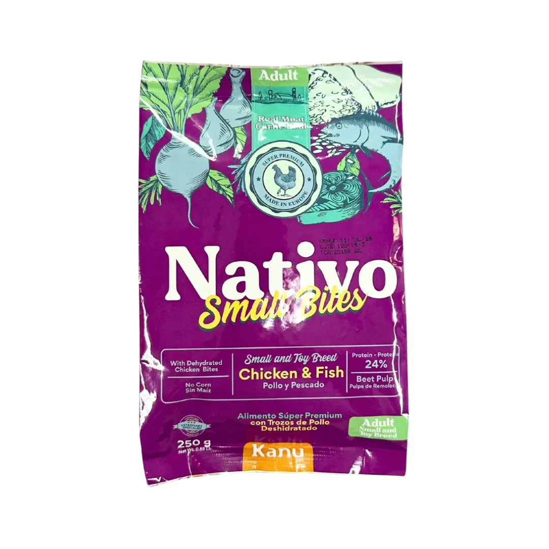 Alimento Seco Nativo Small Bites Pollo y Pescado Kanu Pet para perro adulto
