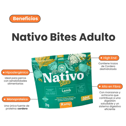 Alimento Seco Nativo Bites Cordero Kanu Pet para Perro Adulto