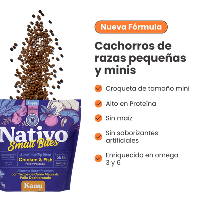 Alimento seco Nativo Small Bites Pollo y Pescado Kanu Pet para cachorros pequeños y miniaturas