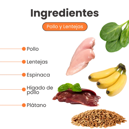 Alimento Congelado Nativo Fresh sabor a Pollo y Lentejas Kanu Pet para Perros. 100% Comida Real