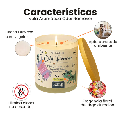 Vela eliminadora de olores Kanu Pet para perros y gatos aroma Rose Temptation