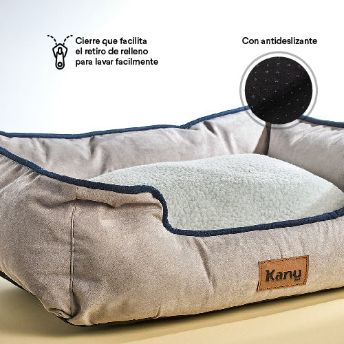 Cama Rectangular Ovejero Gris con Azul Kanu Pet para Perro
