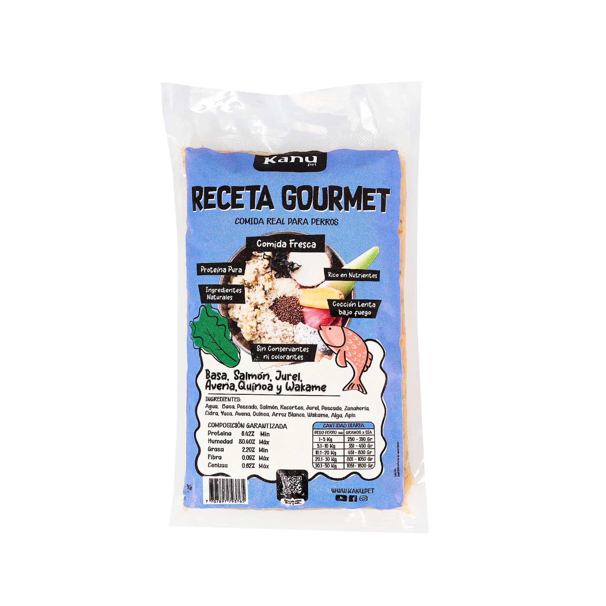 Alimento Congelado Receta Gourmet Basa de Kanu Pet Salmón sabor a Wakame para perros. 100% Comida Real - {{ Kanu Pet }}