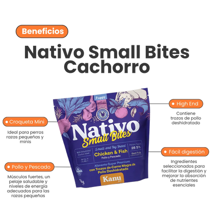 Alimento seco Nativo Small Bites Pollo y Pescado Kanu Pet para cachorros pequeños y miniaturas