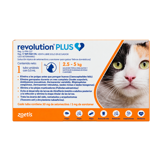 Antipulgas Revolution Plus pipeta 0,25 mL para Gatos de 2.5 kg - 5kg