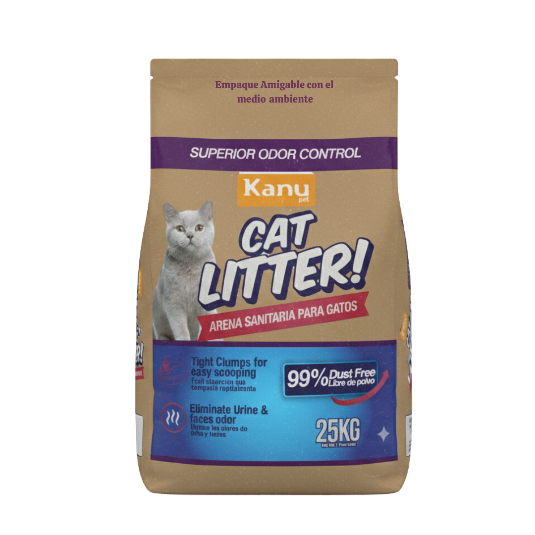 Arena de Bentonita  Kanu Pet  Cat Litter para Gatos. 99% libre de Polvo. Aglomera al Instante